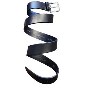 Fossil Leather Belt Men's 44 Black Leather Adjustable Classic Silver Buckle